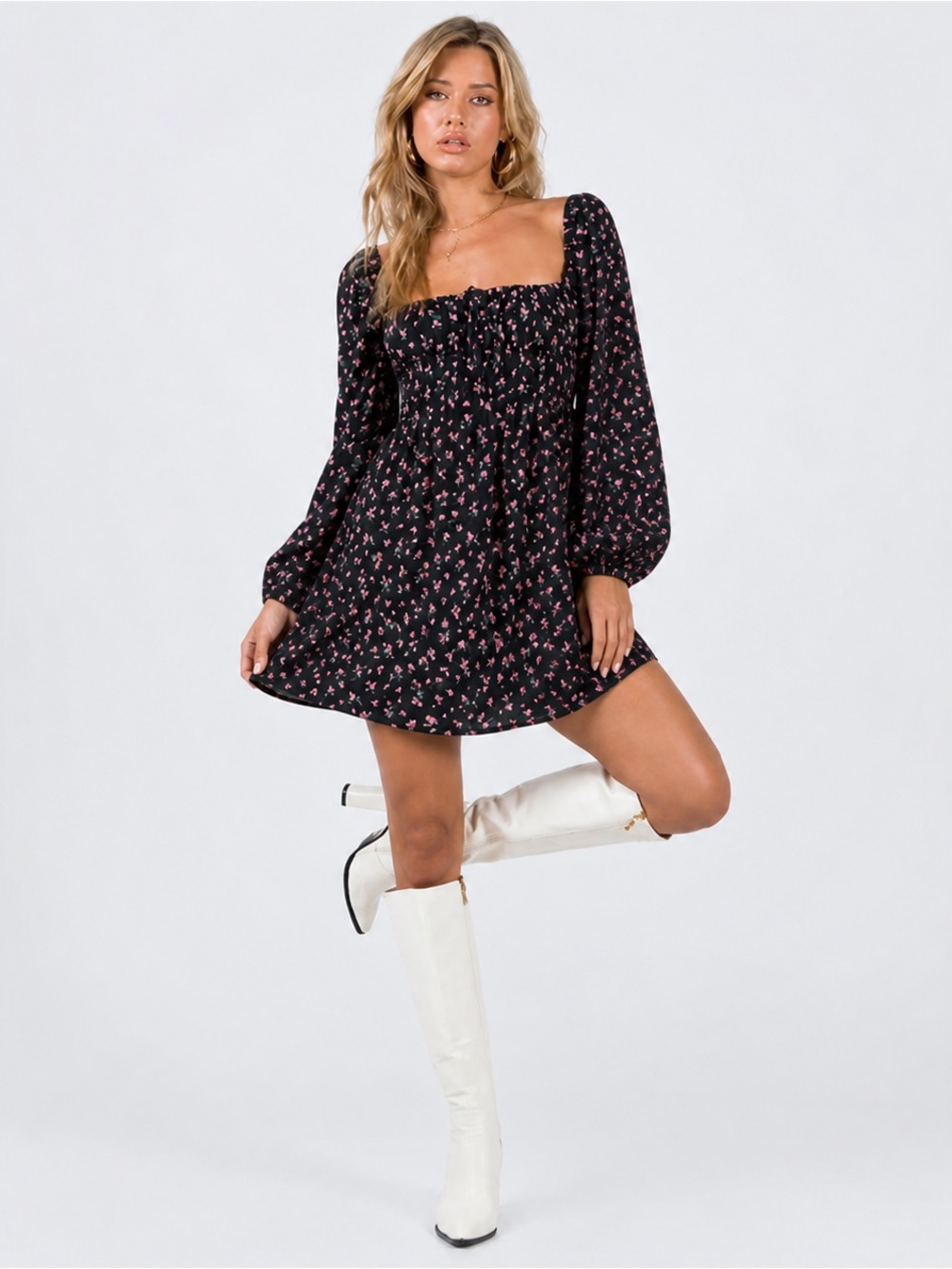 New Princess Polly Black Disty Floral  Baby Doll  Dress Size 6